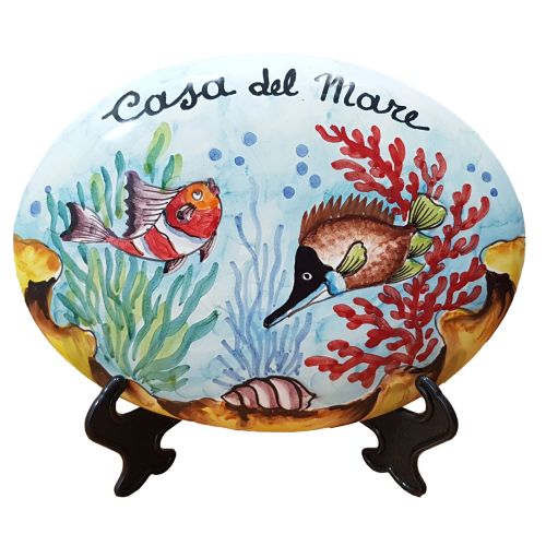 Customizable oval plaque. Sea Line. Vietri ceramic. Hand-painted.