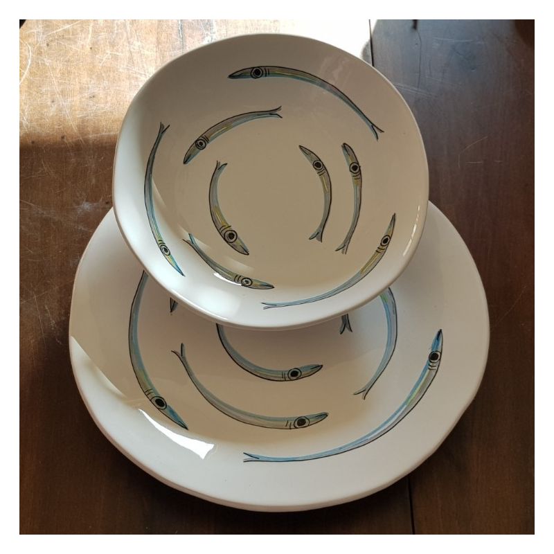 Dishes 2 pieces irregolari sardines line white...