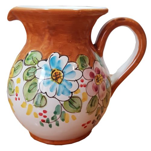Bauchiger Krug. Blumenlinie. Keramik aus Vietri. Handbemalt.