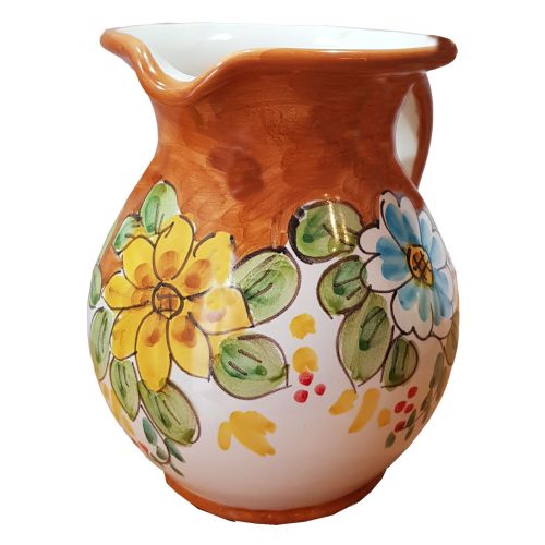 Bauchiger Krug. Blumenlinie. Keramik aus Vietri. Handbemalt.