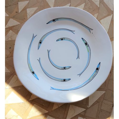 Piatto irregolare Linea Sardine. Dipinto a mano. Ceramica...
