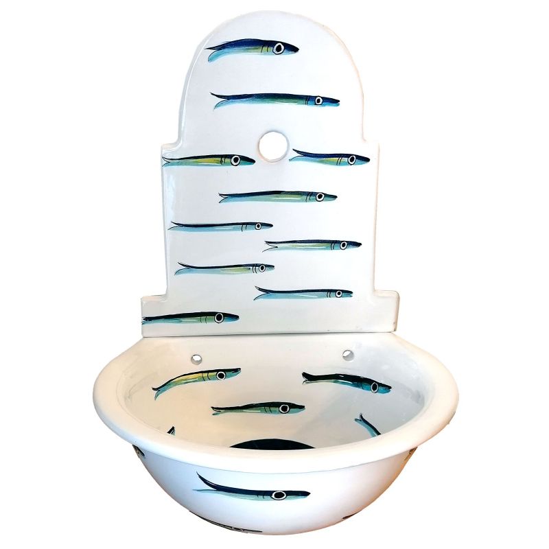 Fontana da giardino da muro con vasca Linea Marini. Ceramica di vietri