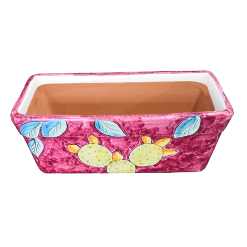 Rectangular Planter. Purple Base with Prickly Pears. Vietri ceramic. Hand-painted.