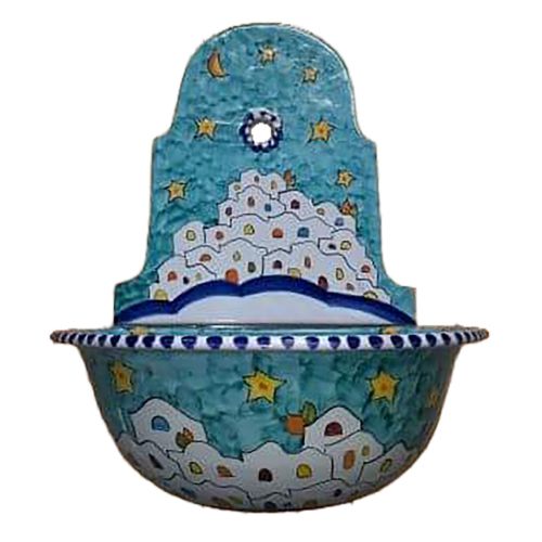 Fuente de jardín. Línea Casitas. Cerámica de Vietri, pintada a mano. Elegancia artesanal para tu exterior.