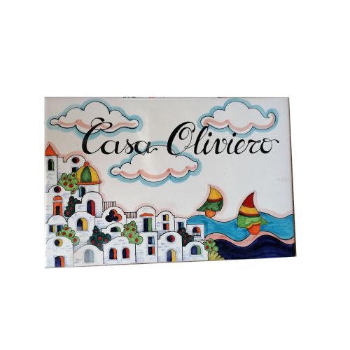 Rectangular door plate customizable. handpainted Vietri ceramic