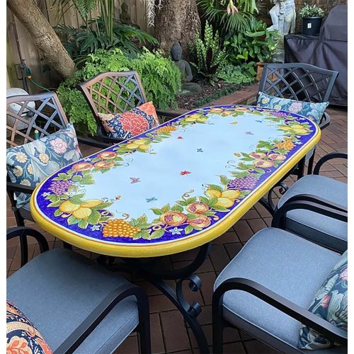 Table. Ceramic-coated lava stone table. Hand-painted Amalfi. Vietri ceramic.