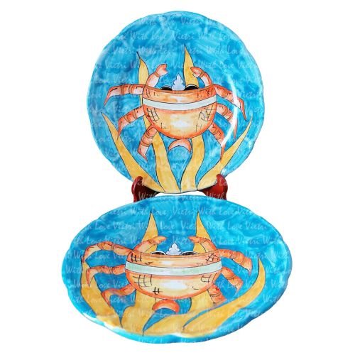 Dishes, Plates fishes line, handpainted in Vietri ceramic dinner plate, soup plate