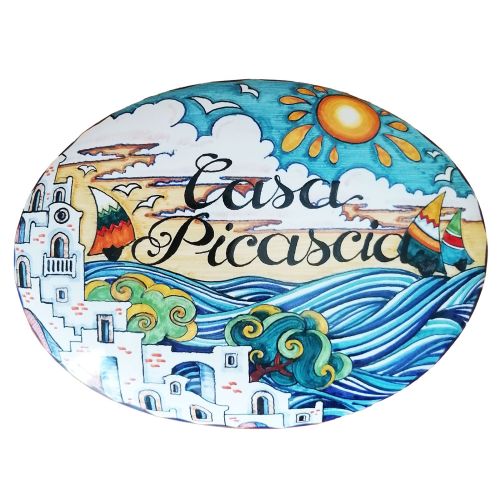 Placa ovalada personalizable. Cerámica de Vietri. Pintada a mano.
