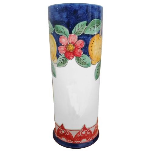 Glass holder Blue flowers and Lemons. handpainted Vietri ceramic