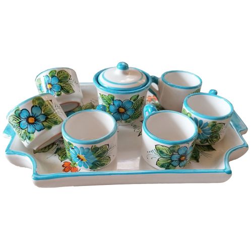 Bandeja con 6 tazas y azucarero. Línea Florcitas....