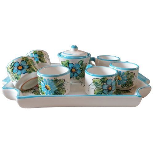 Set of coffe cups with tray Flowers Line. handpainted... 2