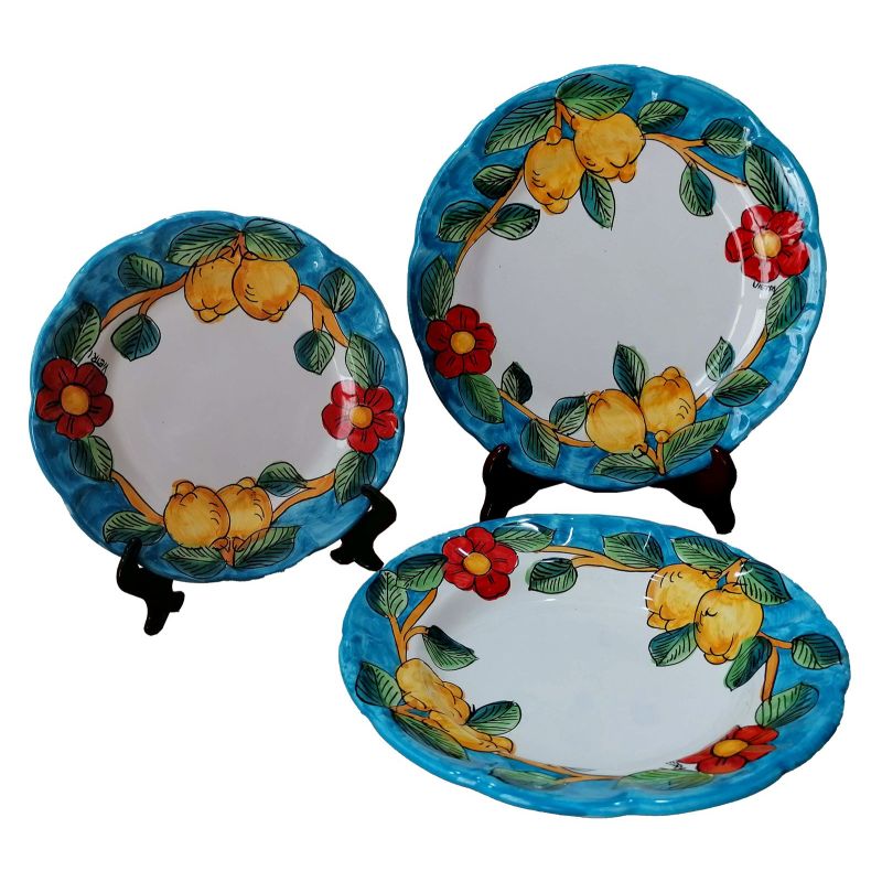 Dishes, Plates flowers and lemons line, handpainted in Vietri ceramic