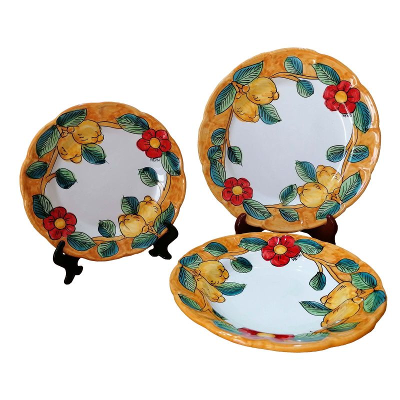 Dishes, Plates flowers and lemons line, handpainted in Vietri ceramic
