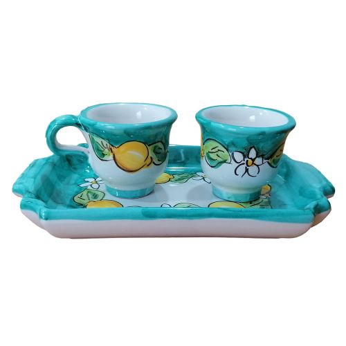 Service Tasses à Café et Plateau “Tête-à-Tête” Cadeau. Ligne Citrons. Céramique de Vietri.