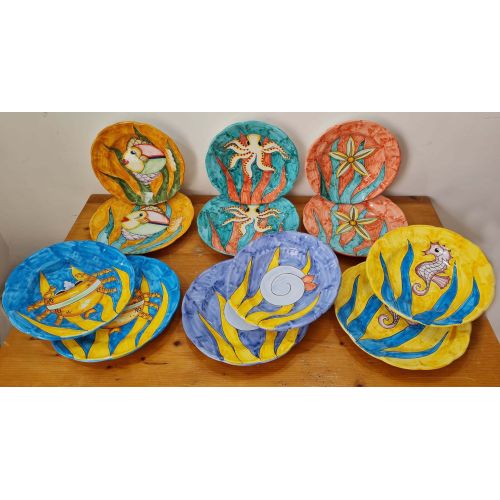 Dishes, Plates Fishes line, handpainted in Vietri ceramic