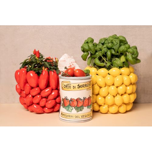 Pot flowerpot Relief vase in fine vietri ceramics -Lemons Line