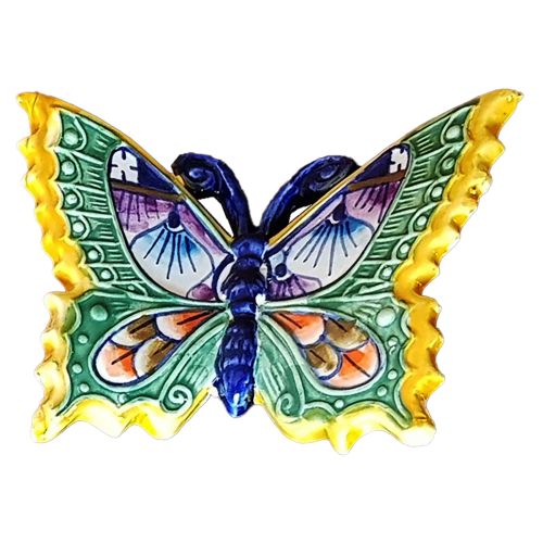 Colorful butterfly Copper green background handpainted Vietri ceramic