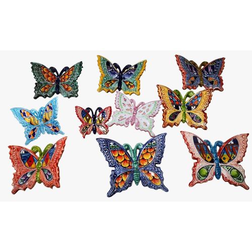 Butterfly Blue Background flowers line handpainted Vietri ceramic