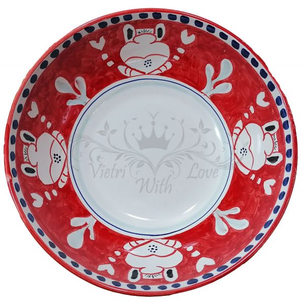 Coppa liscia insalatiera linea animaletti Granchio fondo Rosso- Ceramica di  Vietri dipinta a mano