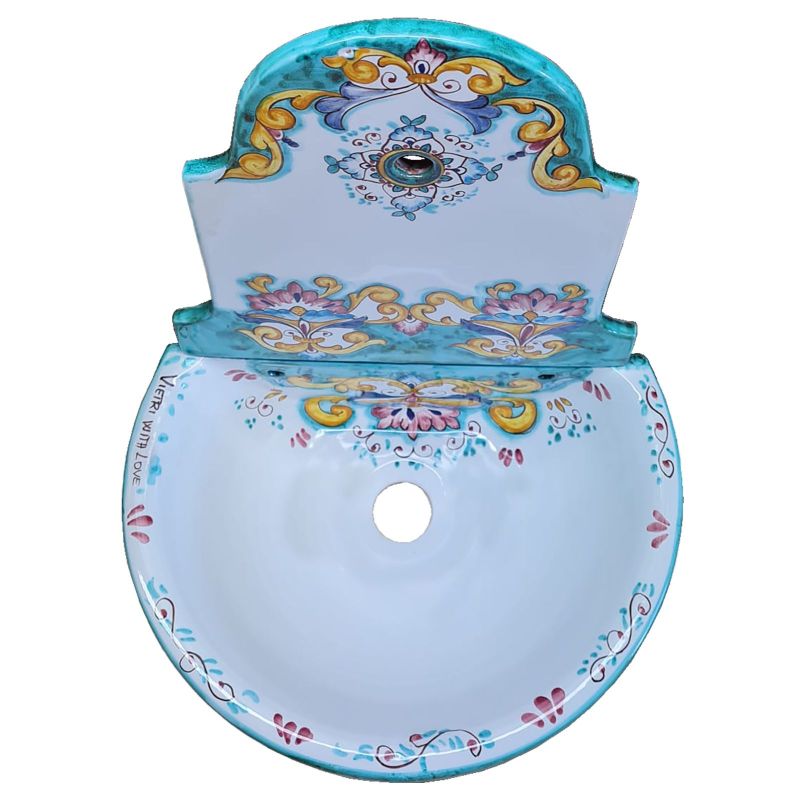 Wall garden fountain with tub. handpainted Vietri ceramic