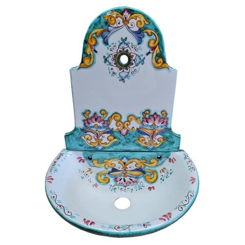 Fontana da giardino. Decoro Positano. Ceramica vietrese, dipinta a mano. Eleganza artigianale per il tuo spazio outdoor.