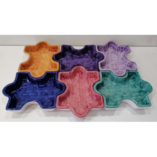 Fuente de aperitivo. Cena fría. Forma de puzzle encajable. Cerámica Vietri. Pintado a mano.
