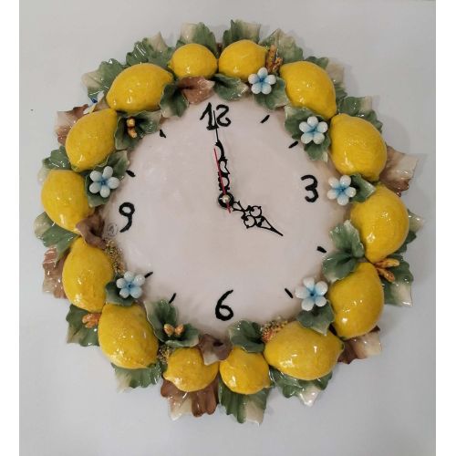 Wall clock. Raised lemons. Vietri ceramic. Hand-painted.