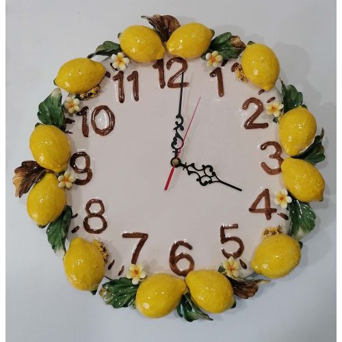 Horloge murale. Citrons en relief. Céramique de Vietri. Peinte à la main.