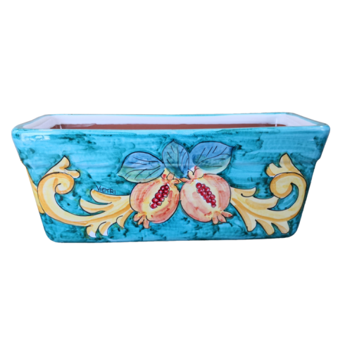 Rectangular Planter. Green Ramina Base with Pomegranates and Baroque. Vietri ceramic. Hand-painted.