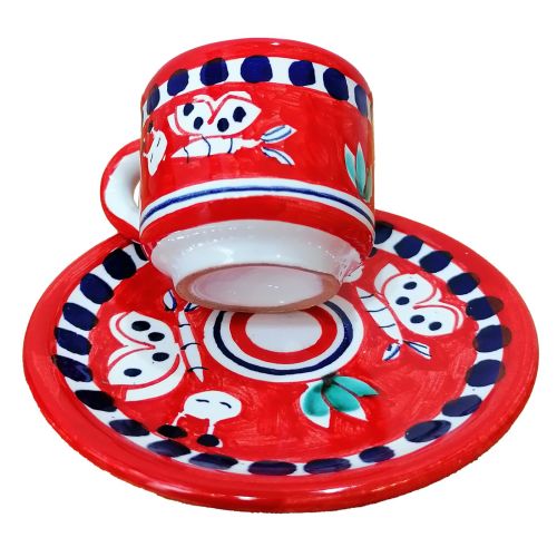 Tazzina con piattino. Linea animaletti. Ceramica di Vietri. Dipinta a mano