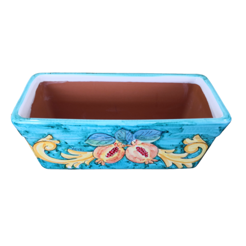 Rectangular Planter. Green Ramina Base with Pomegranates...