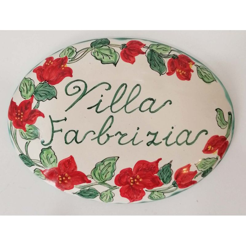 Targa ovale personalizzabile Linea Fiori. Ceramica di Vietri dipinta a mano
