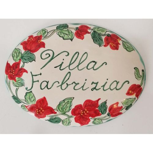 Customizable oval plaque. Flowers line. Vietri ceramic. Hand-painted.