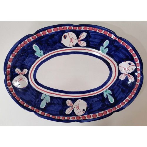 Oval scalloped serving plate. Little Animals line. Vietri ceramic. Hand-painted.