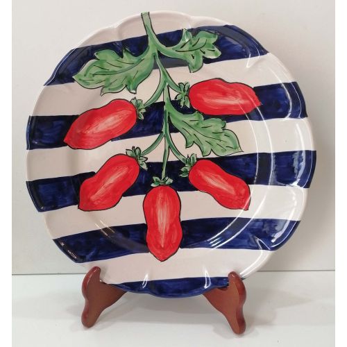 Piatto. Linea righe. Decoro Pomodoro. Ceramica di Vietri...