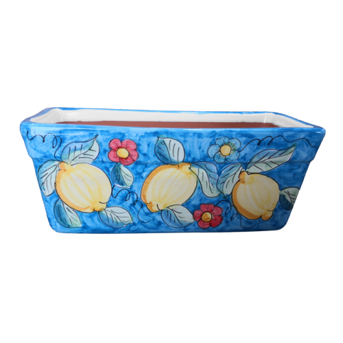 Rectangular Planter. Blue Base with Pomegranates and Baroque. Vietri ceramic. Hand-painted.