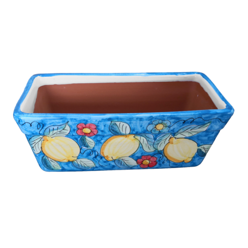Rectangular Planter. Blue Base with Pomegranates and...
