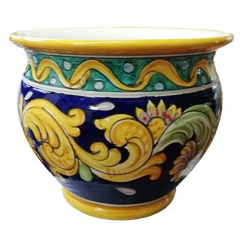 Plant holder baroque line. handpainted Vietri ceramic