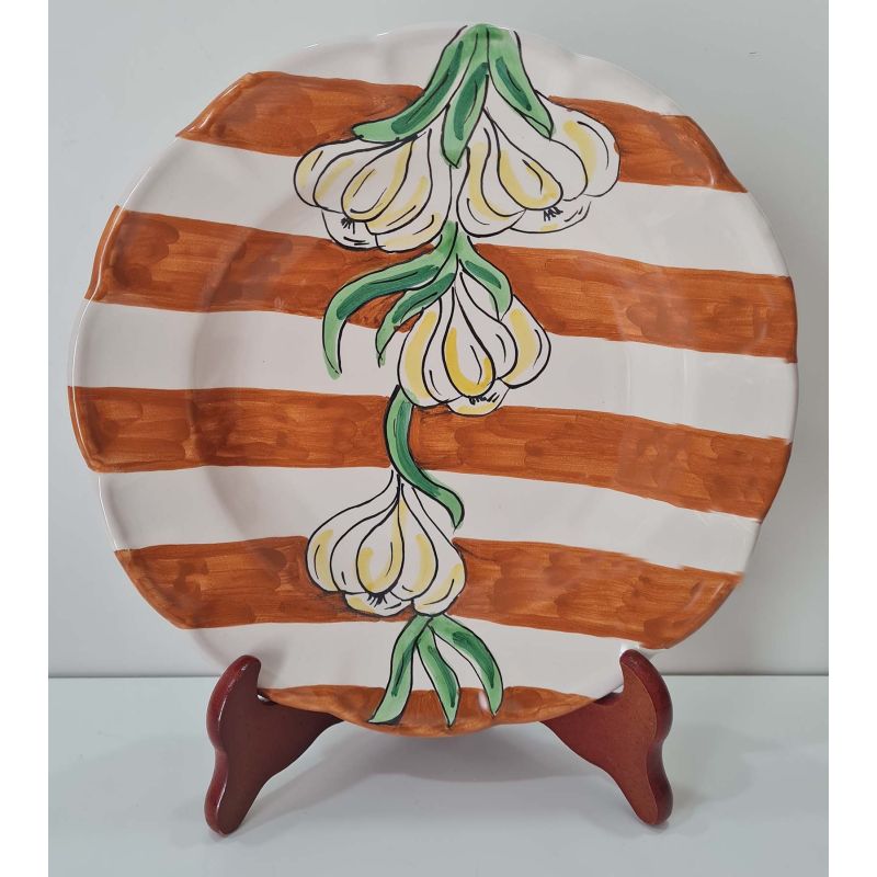Dish, plate coloured lines garlic. handpainted...