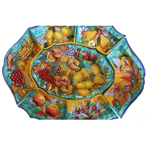 Antipastiera. Cena Fredda. 7 pezzi. Linea Frutta. Ceramica di Vietri. Dipinta a mano