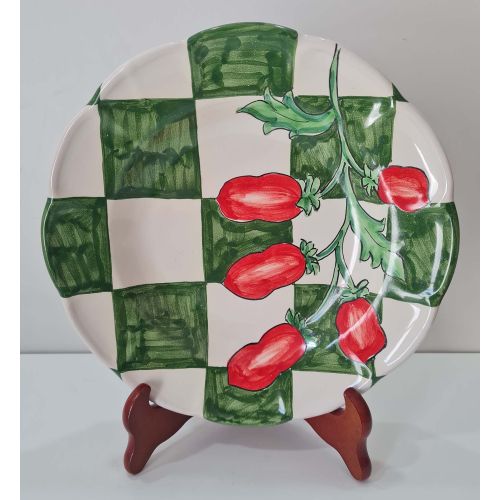 Assiette – Collection Carreaux et Tomates. Céramique de Vietri peinte à la main. Creuses, plates, dessert ou présentation.