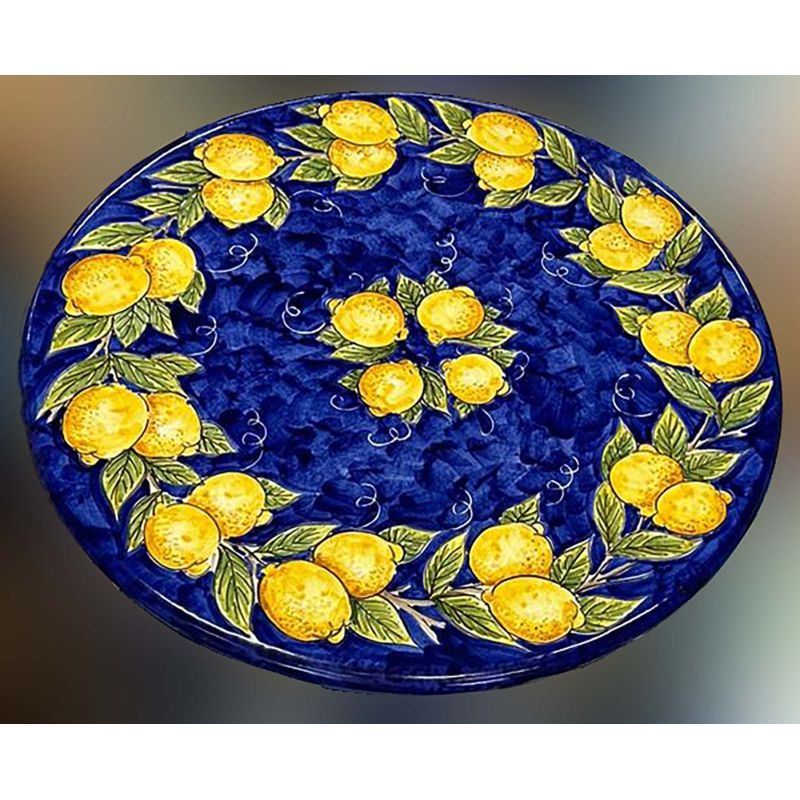 Table en pierre de lave émaillée. Citrons sur...