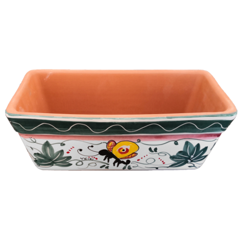 Jardinera rectangular. Fondo blanco con mariposas. Cerámica de Vietri. Pintada a mano.