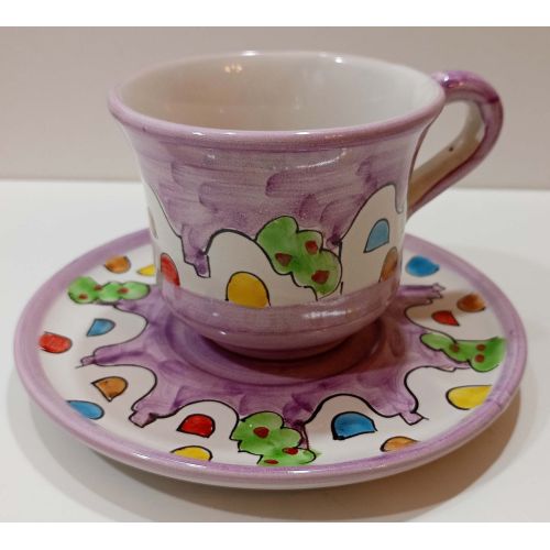 Tasse et assiette à lait ligne Casette Positano. Céramique Vietri peinte à la main