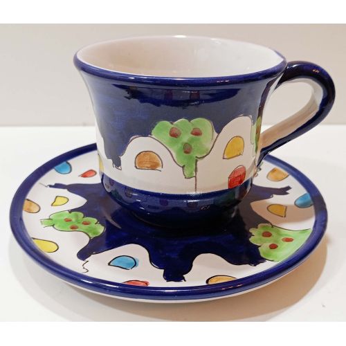 Milch Tasse und Teller Casette Positano-Linie. Handbemalte Vietri-Keramik