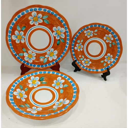 Trío de platos línea flores. Cerámica vietri pintada a mano - Trío de sopa, tapa, platos de frutas