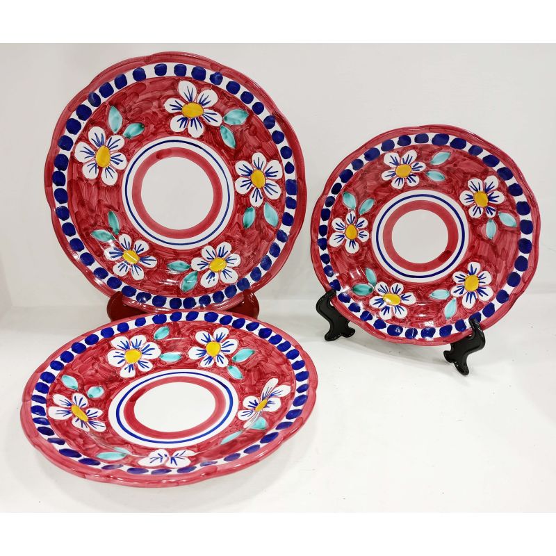 Dishes 3 pieces Flowers line. handpainted...