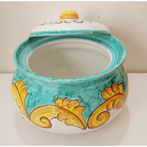 Biscottiera linea Barocco. Ceramica di Vietri dipinta a mano.