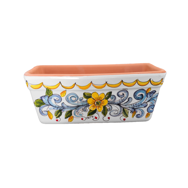 Rectangular Planter. White Base with Baroque...