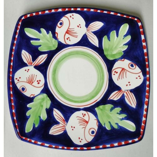 Quadratischer Teller der Animaletti-Linie. Vietri-Keramik. Erhältlich oben, unten, Obst/Dessert oder Tischset